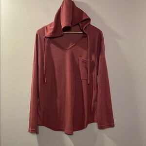 Casual Red Hooded Long Sleeve Top